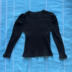 Girls- black, long sleeved, ribbed shirt, puffy shoulders EUC